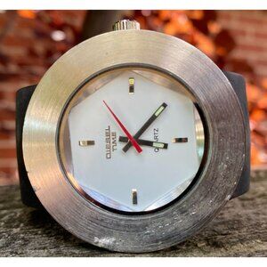Vintage Diesel Time Quartz Watch - White Dial Silver Bezel Black Band Unisex